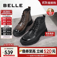 百丽 男靴厚底马丁靴冬商场款休闲短靴8CQ01DD3 棕色绒里 42