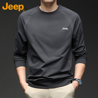 Jeep 卫衣男秋冬季圆领长袖T恤男士潮流百搭衣服男装 灰色 XL