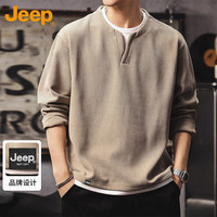 Jeep 长袖t恤男士秋冬季假两件上衣华夫格亨利衫卫衣
