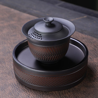 盖碗紫陶高端茶具高级盖碗茶杯带盖单个高档紫砂泡茶壶承盖碗套装