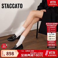 思加图 2026秋季秋叶伯爵乐福鞋厚底皮鞋女EHH10CA6 墨色黑 37