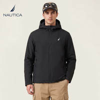 NAUTICA 男士连帽棉服冬季新款防风保暖外套休闲短款户外夹克冲锋棉衣 黑色 L