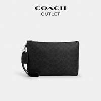 COACH 奥莱男士男包经典标志手包商务通勤手拿包腋下包手提包 SV/黑色 Signature