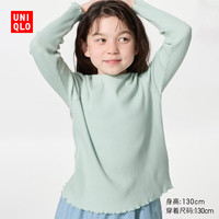 优衣库 童装女童罗纹圆领T恤/长袖486992 51 嫩绿色