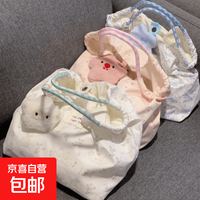 京喜自营-专用品牌 新款可爱碎花小白兔帆布包女单肩包大容量手提袋拎书布袋托特包包 绿色兔子-无挂饰