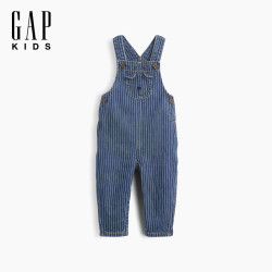 Gap 婴幼儿 纯棉牛仔锥形背带裤 蓝色条纹 90 /48 亚洲码18-24月/美码18-24月