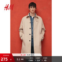 H&M 男装风衣法式通勤外套外出轻便翻领中长款时尚大衣上衣1262251 米色 L 175/108