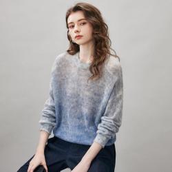 科蒙博卡 科蒙 宽松渐变针织衫甜美女羊毛衫秋冬毛衣套头打底衫时髦羊驼毛上衣