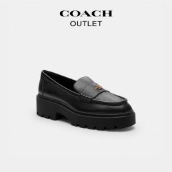 COACH 奥莱女士黑色LUCY厚底增高乐福鞋简约高级感女鞋