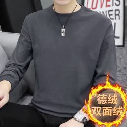 嘉晔 加绒长袖T恤男圆领T恤衫秋冬季纯色德绒保暖套头长袖打底衫 纯深灰 M