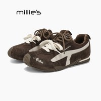 移动端：Millie's 女鞋复古秋秋新款棕色复古德训鞋拼色系运动休闲鞋Z