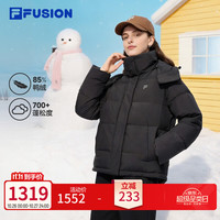 斐乐 FUSION斐乐潮牌羽绒服女2025冬季新款时尚休闲保暖连帽外套 正黑色-BK