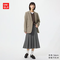 优衣库 宽褶中裙女装/半身裙裙子488364 490693 490693/08深灰色 S