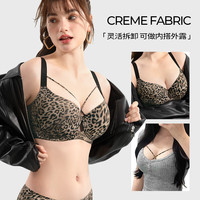 糖粒 豹纹无痕内衣女大胸显小夏季薄款大码胖mm聚拢收副乳防下垂文胸罩 豹纹色套装 80F （选套装配XL内裤）