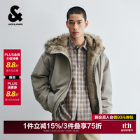 杰克琼斯 晚八五折 杰克·琼斯（JACK&JONES）26年男装棉服男士仿貂毛潮流休闲刺绣章牌加厚冬季外套