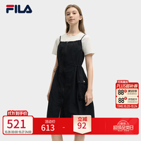斐乐 官方女装梭织连衣裙2025夏新款时尚休闲简约吊带裙子 正黑色-BK 2XL 180/96A/XXL