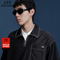 太平鸟 男装POLO夏季明线宽松短袖B1COF2610 乌黑1 XL