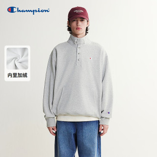 Champion 冠军加绒卫衣男26秋季新款半开襟立领上衣女美式 麻花灰 XL