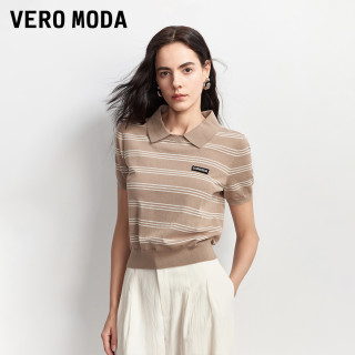 移动端：VERO MODA 针织衫女2026秋冬新款撞色条纹翻领短袖上衣326313038