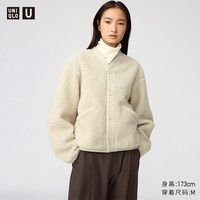 优衣库 摇粒绒短茄克女装男装合作款外套夹克488222 01 乳白色 M