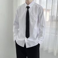 移动端：XINIYA TRAVEL xiniya白衬衫男长袖dk制服学生班服学院风休闲百搭白色衬衣潮领带