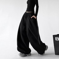 移动端：木昱子 白色阔腿裤女2026秋冬新款女士潮牌卫裤宽松休闲裤松紧腰直筒长裤