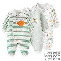 班杰威尔 3件装)冬季纯棉无骨婴儿连体衣 (两厚一薄)组合