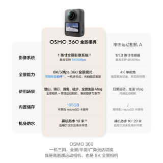移动专享、移动端：大疆 Osmo 360 全景相机8K防水夜景摩托