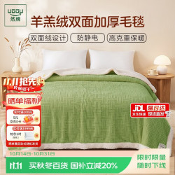 然牌 毛毯 冬季加厚羊羔绒毛毯 加大盖毯被沙发毯青绿200*230cm约3.8斤