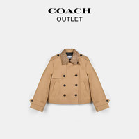 COACH 奥莱女士经典标志领短款风衣户外外套 卡其色