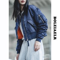 移动端：布雷尔 冬季工装MA-1飞行员夹克女短款小个子棒球棉服上衣外套