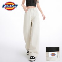 移动端：Dickies 帝酷适米白色个性高腰阔腿牛仔裤女秋季宽松提臀直筒裤子Y