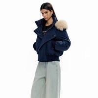 移动端：ICH MODE 美式毛领连帽短款棉服女冬季新款加厚棉袄修身棉衣外套