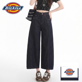 移动端：Dickies 帝酷适美式深蓝色阔腿牛仔裤女宽松高腰小个子九分直筒裤Y