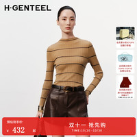 H.GENTEEL新款冬女半高领撞色条纹针织毛衫GUE4202650547-1 驼色 XS 驼色 XS