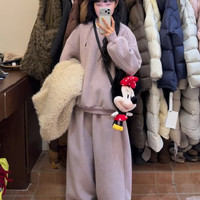 移动端：云端之上 高级感秋冬加绒加厚卫衣套装女韩版宽松慵懒风紫色运动服两件套潮