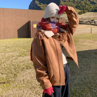 移动端：芭雪蔻 麂皮绒白鸭绒内胆羽绒服女2026秋冬新款羊羔毛保暖夹克棉服外套