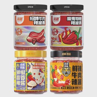 虎邦 招牌辣酱 英潮牛肉210g＋英潮辣椒210g＋鲜辣蒜蓉200g＋鲜辣牛肉200g 赠230g芥末蜂蜜酱