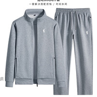 KUKF 轻奢高档品牌卫衣男运动套装秋冬新款男士休闲潮流加绒简约两件套 P223浅灰色直筒套装