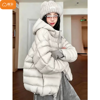 棉致 轻薄连帽排骨棉服女秋冬季新款保暖短款小个子龟背羽棉袄绒服外套 榧772浅灰色 M 105-120斤