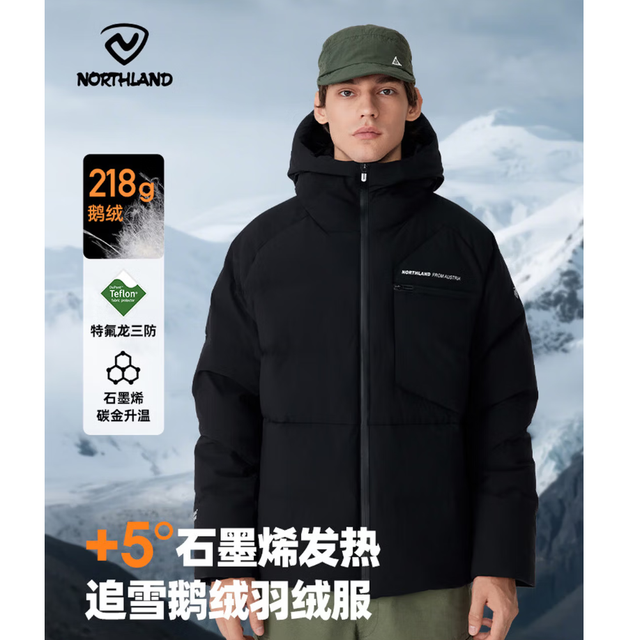 PLUS会员：诺诗兰 石墨烯升温 218g超高充绒三防鹅绒服