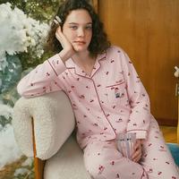TEENIE WEENIE 纯棉睡衣女春秋甜美印花开襟小翻领家居服小熊女装