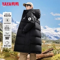 YAYA 鸭鸭 长款过膝加厚防风连帽羽绒服
