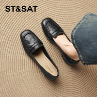星期六 ST&SAT 羊皮单鞋女乐福鞋女士高跟皮鞋子舒适轻便通勤一脚蹬 黑色 37