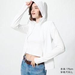 优衣库 AIRism高弹力防紫外线拉链连帽开衫优衣库女装实测UPF100+483281