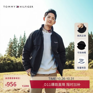 TOMMY HILFIGER 春夏男装潮流休闲可收纳帽风衣款软壳夹克 经典黑 L