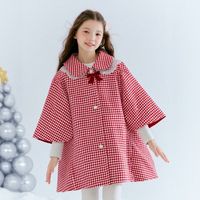 百亿补贴：笛莎 童装女童25冬新款中大童千鸟格香风斗篷蝴蝶结外套