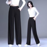 窄版阔腿裤女2024新款春秋款黑色高腰显瘦西装裤遮肉加长直筒裤
