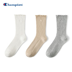 Champion 冠军女士长筒袜2026春季新款花边纯色简约长袜logo潮牌 白色 M