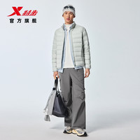 特步 640蓬85绒 羽翼轻薄排骨羽绒服 奶灰色